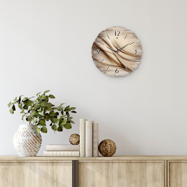 Brown Line Runde Designer-Wanduhr aus Holz – leises Uhrwerk