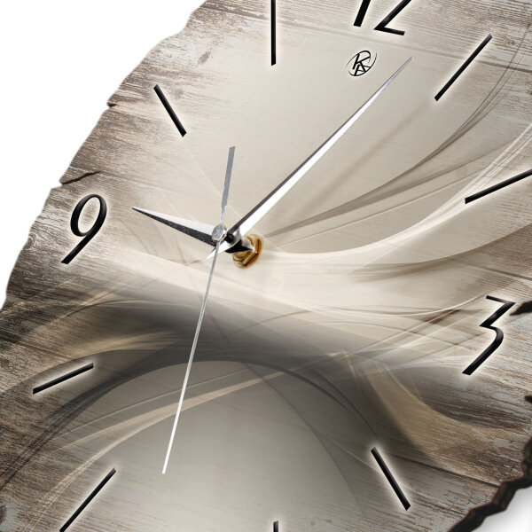 Pale Waves Runde Designer-Wanduhr aus Holz – leises Uhrwerk