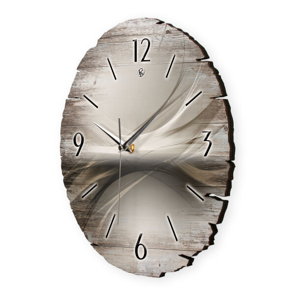 Pale Waves Runde Designer-Wanduhr aus Holz – leises Uhrwerk