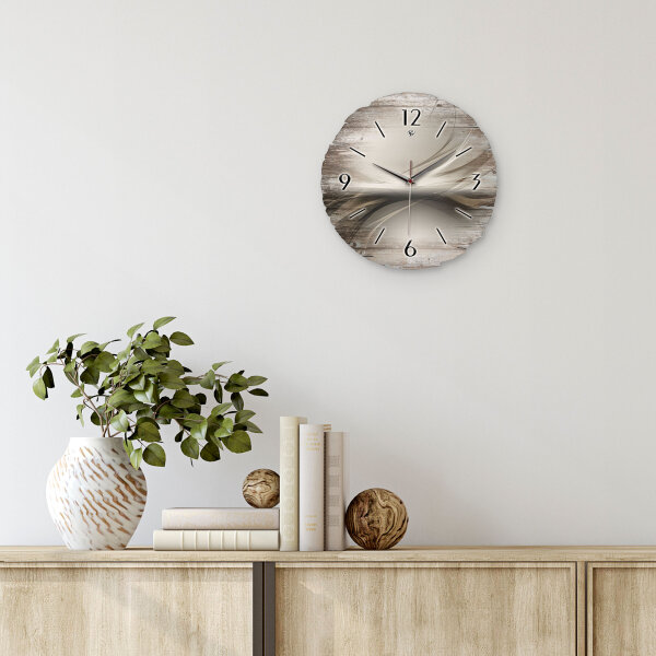 Pale Waves Runde Designer-Wanduhr aus Holz – leises Uhrwerk