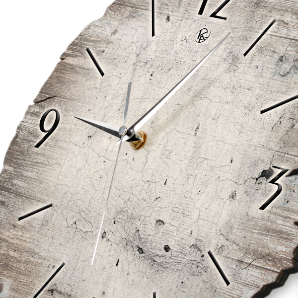 White Paint Runde Designer-Wanduhr aus Holz – leises Uhrwerk