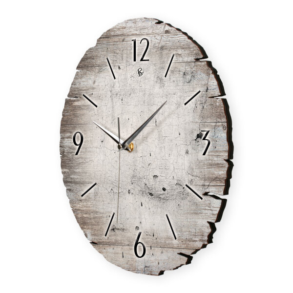 White Paint Runde Designer-Wanduhr aus Holz – leises Uhrwerk