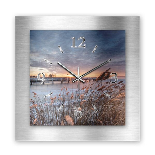 Strand – 3D Design-Wanduhr mit silbernem Alu-Rahmen