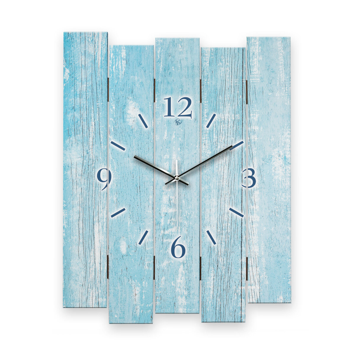 Design-Wanduhr "Altes Holz Hellblau" aus MDF mit flüsterleisem Uhrwerk | B-Ware