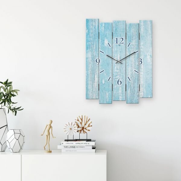 Design-Wanduhr "Altes Holz Hellblau" aus MDF mit flüsterleisem Uhrwerk | B-Ware