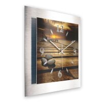 3D Design-Wanduhr "Steine am Steg" aus gebürstetem Aluminium mit flüsterleisem Uhrwerk | B-Ware