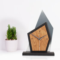Mountain – Designer-Standuhr aus MDF mit Eiche & Metallic-Alu