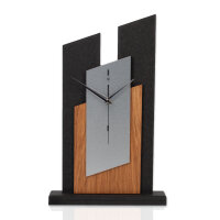 Panea – Designer-Standuhr aus MDF mit Eiche & Metallic-Alu