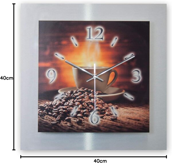 Kaffee Genuss – 3D Design-Wanduhr mit silbernem...
