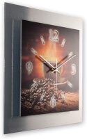 Kaffee Genuss – 3D Design-Wanduhr mit silbernem Alu-Rahmen