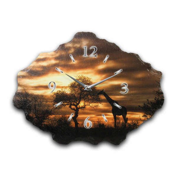 Afrika Design-Wanduhr aus Steinguss mit leisem Uhrwerk
