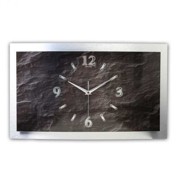 3D Wanduhr Schiefer aus gebürstetem Aluminium mit...