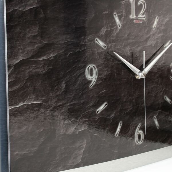 3D Wanduhr Schiefer aus gebürstetem Aluminium mit leisem Funk- oder Quarzuhrwerk 80x40cm leises Funkuhrwerk