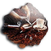 Kaffee Design-Wanduhr aus Steinguss mit leisem Uhrwerk
