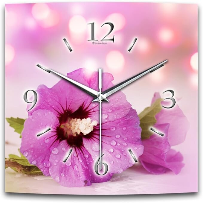 Rosa Blüte Designer-Wanduhr mit leisem Uhrwerk aus Alu