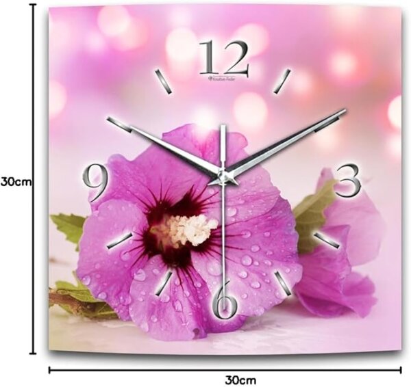 Rosa Blüte Designer-Wanduhr mit leisem Uhrwerk aus Alu