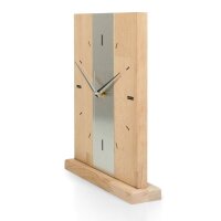 Designer Standuhr "Silver Stripe" aus Massivholz Buche mit leisem Quarzuhrwerk | B-Ware