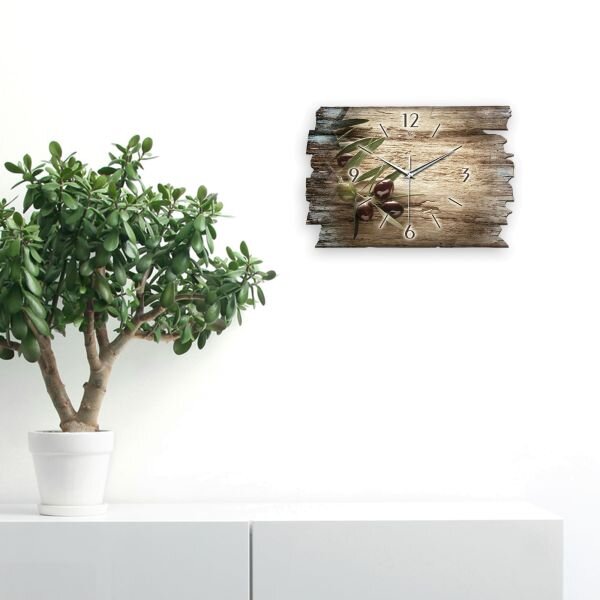 Design-Wanduhr "Oliven" aus Naturholz mit flüsterleisem Uhrwerk | B-Ware