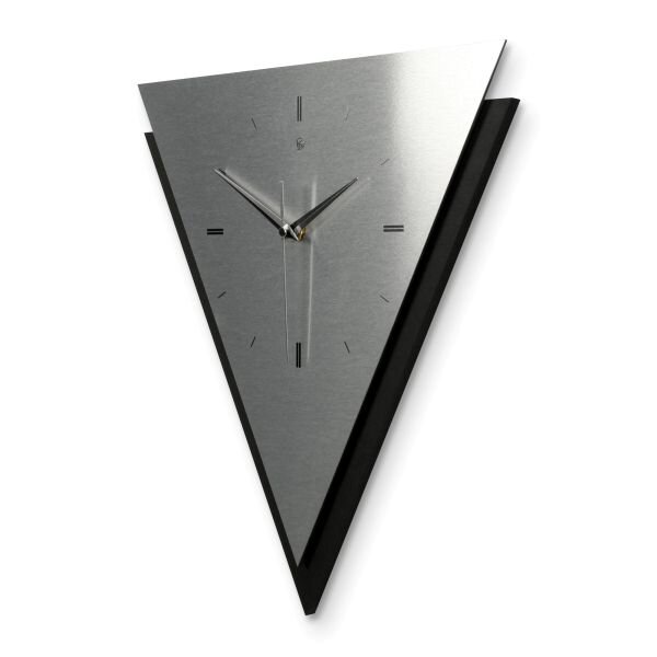 Dreieckige Designer-Wanduhr „Silver“ in modernem Look schwarz-silber-grau | B-Ware