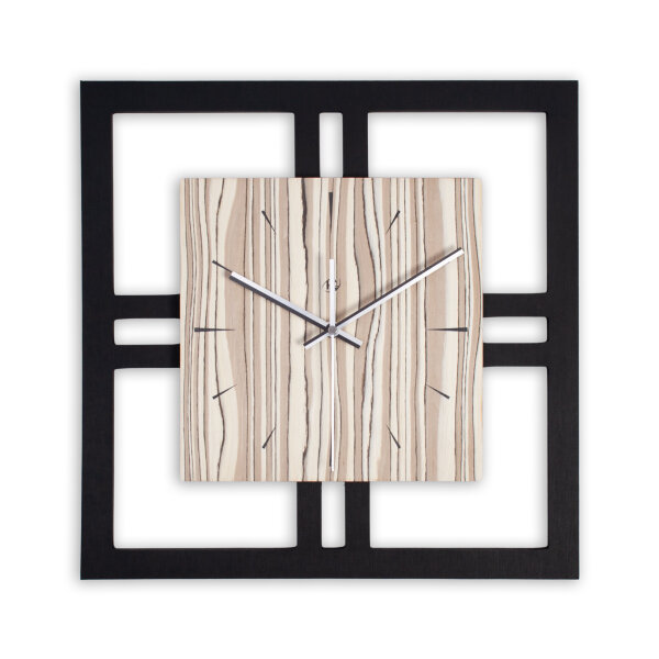 Quadria – Designer-Wanduhr aus MDF mit Alu, Echtholz oder Steinfurnier