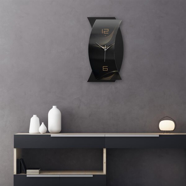 Dark Waves Designer-Wanduhr in modernem Metallic-Look | B-Ware
