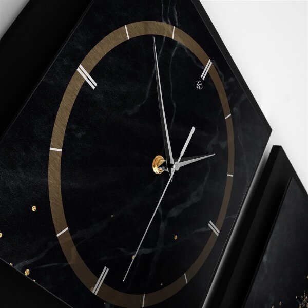3-teilige Designer-Wanduhr „Gold & Black Marble“ in modernem Metallic-Look | B-Ware