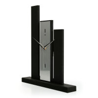 Designer-Standuhr „Stairs“ aus Holz – schwarze Tischuhr in modernem Metallic-Look ohne Ticken