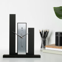 Designer-Standuhr „Stairs“ aus Holz – schwarze Tischuhr in modernem Metallic-Look ohne Ticken