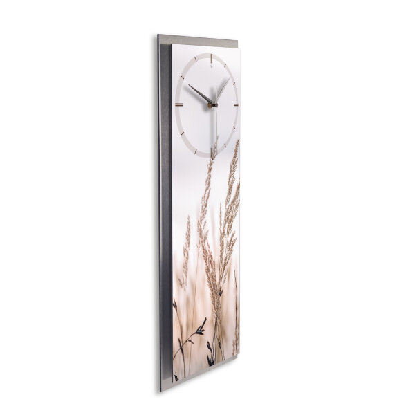 Relax Gras – 3D Design-Wanduhr mit silbernem Alu-Rahmen