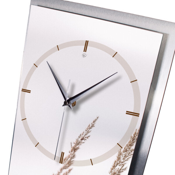 Relax Gras – 3D Design-Wanduhr mit silbernem Alu-Rahmen