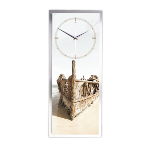 Schiff – 3D Design-Wanduhr mit silbernem Alu-Rahmen