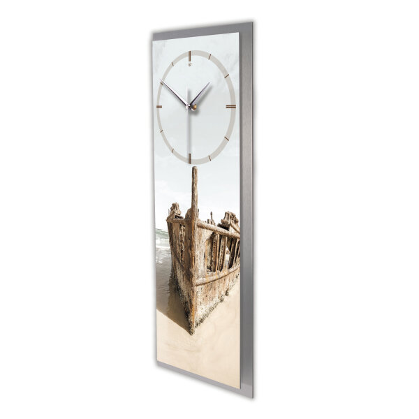 Schiff – 3D Design-Wanduhr mit silbernem Alu-Rahmen