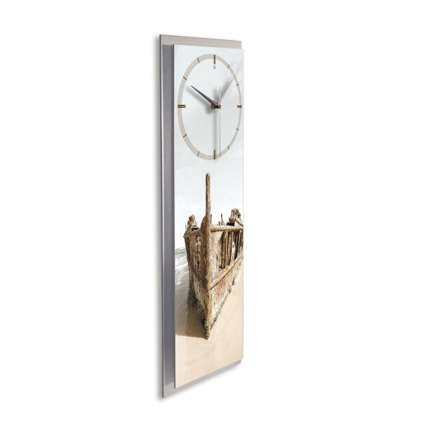 Schiff – 3D Design-Wanduhr mit silbernem Alu-Rahmen