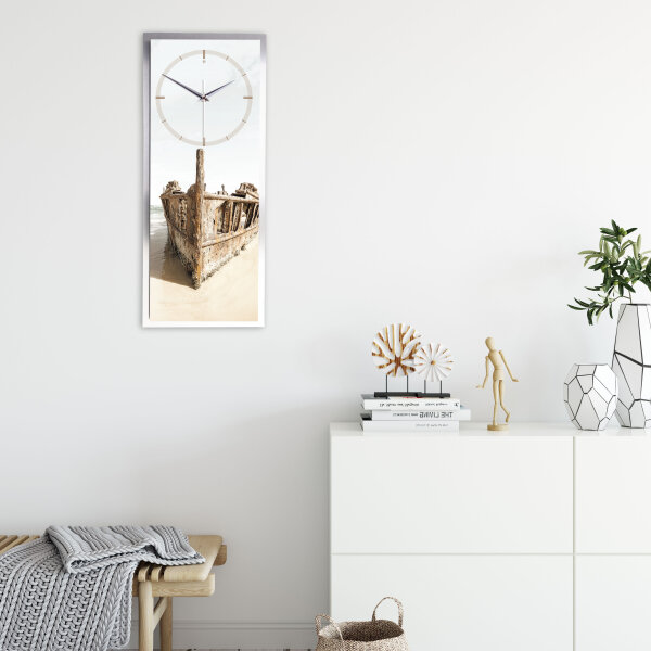 Schiff – 3D Design-Wanduhr mit silbernem Alu-Rahmen
