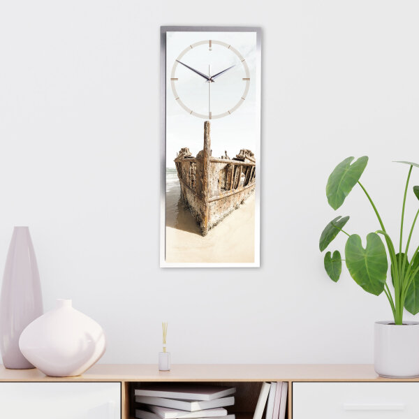 Schiff – 3D Design-Wanduhr mit silbernem Alu-Rahmen