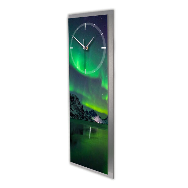 Polarlichter – 3D Design-Wanduhr mit silbernem...