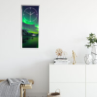 Polarlichter – 3D Design-Wanduhr mit silbernem Alu-Rahmen