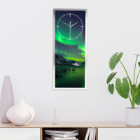 Polarlichter – 3D Design-Wanduhr mit silbernem Alu-Rahmen