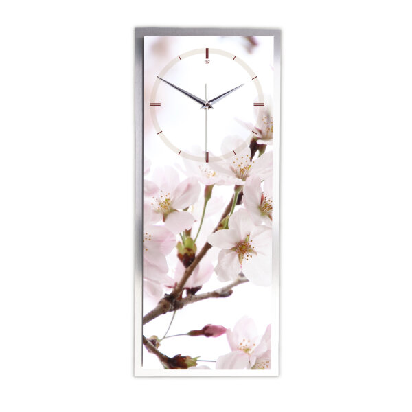 Kirschblüten – 3D Design-Wanduhr mit silbernem...