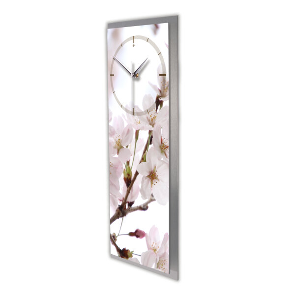 Kirschblüten – 3D Design-Wanduhr mit silbernem...
