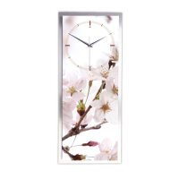 Kirschblüten – 3D Design-Wanduhr mit silbernem Alu-Rahmen