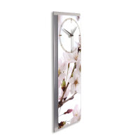 Kirschblüten – 3D Design-Wanduhr mit silbernem Alu-Rahmen