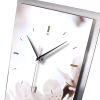 Kirschblüten – 3D Design-Wanduhr mit silbernem Alu-Rahmen