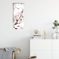 Kirschblüten – 3D Design-Wanduhr mit silbernem Alu-Rahmen
