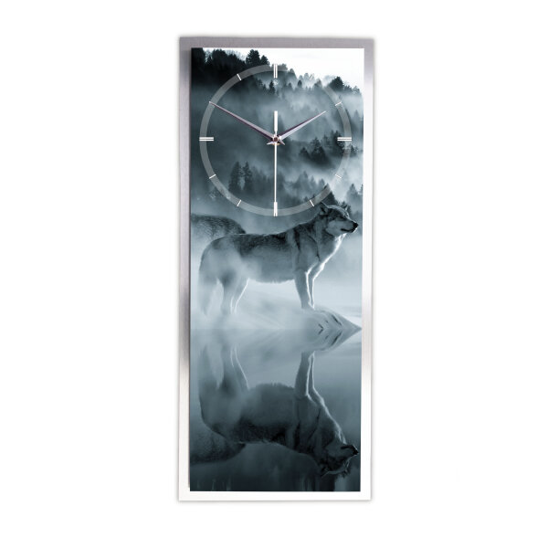 Wolf – 3D Design-Wanduhr mit silbernem Alu-Rahmen