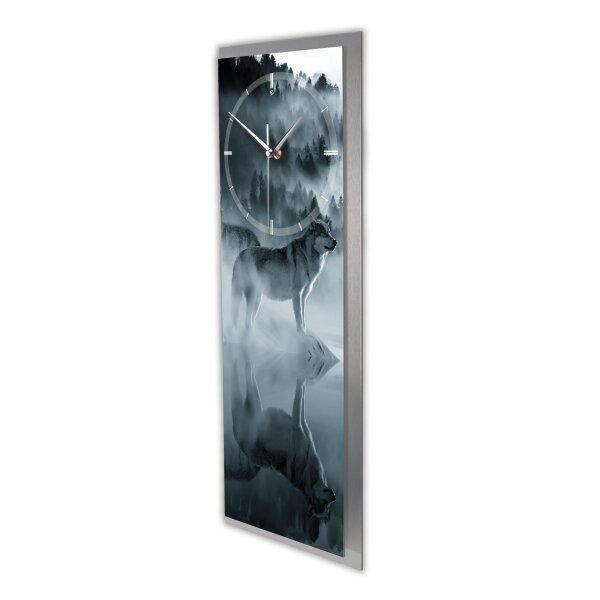 Wolf – 3D Design-Wanduhr mit silbernem Alu-Rahmen
