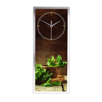 Kräuter Basilikum – 3D Design-Wanduhr mit silbernem Alu-Rahmen
