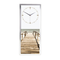 Beach Steg – 3D Design-Wanduhr mit silbernem Alu-Rahmen