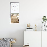 Beach Steg – 3D Design-Wanduhr mit silbernem Alu-Rahmen