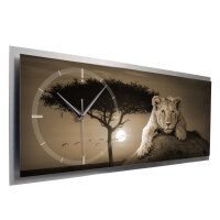 Löwe – 3D Design-Wanduhr mit silbernem Alu-Rahmen